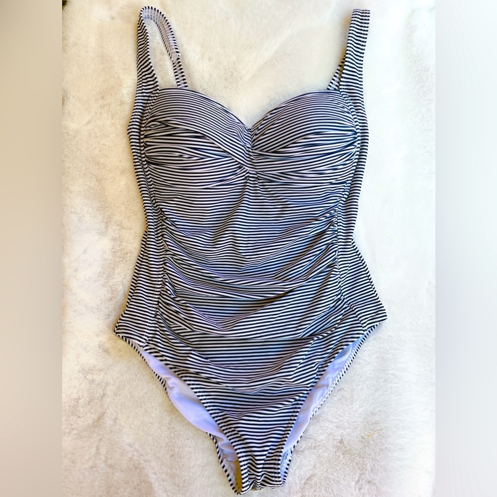 Bond-Eye L swimsuit white navy stripe D / DD rouched Australia - Picture 2 of 16
